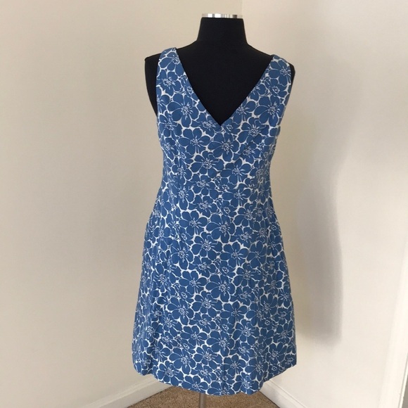 BODEN Size 12R Blue with White Printed sleeveless dress - Picture 5 of 6